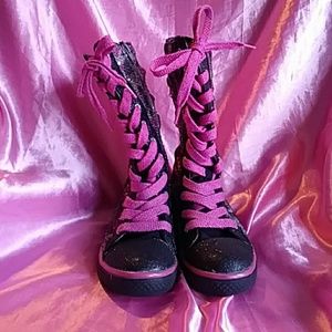 Pink and silver tall sneakers